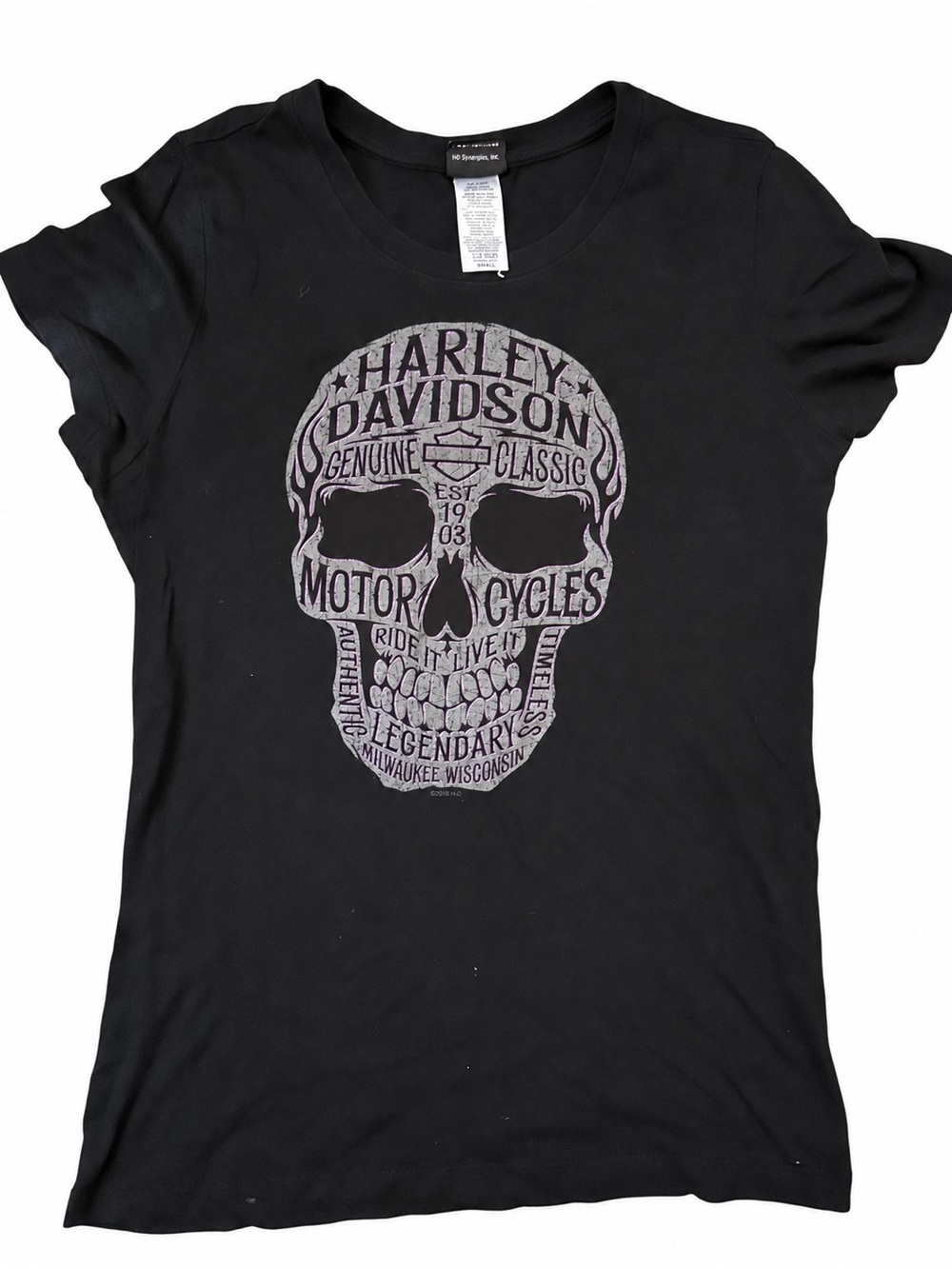 Harley-Davidson Skull Purple Glitter T-Shirt S